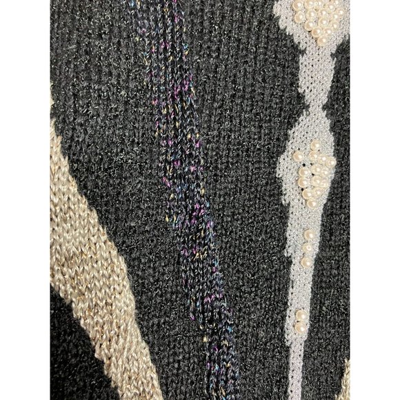 Vintage 80's Mariea Kim Sweater Women's Medium Black Silver New Years - Picture 5 of 9